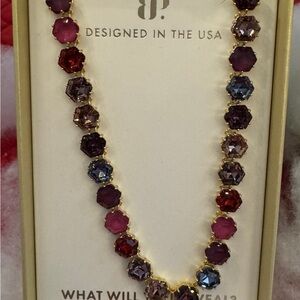 Gold-Tone Multi-Stone Necklace in Pink and Purple